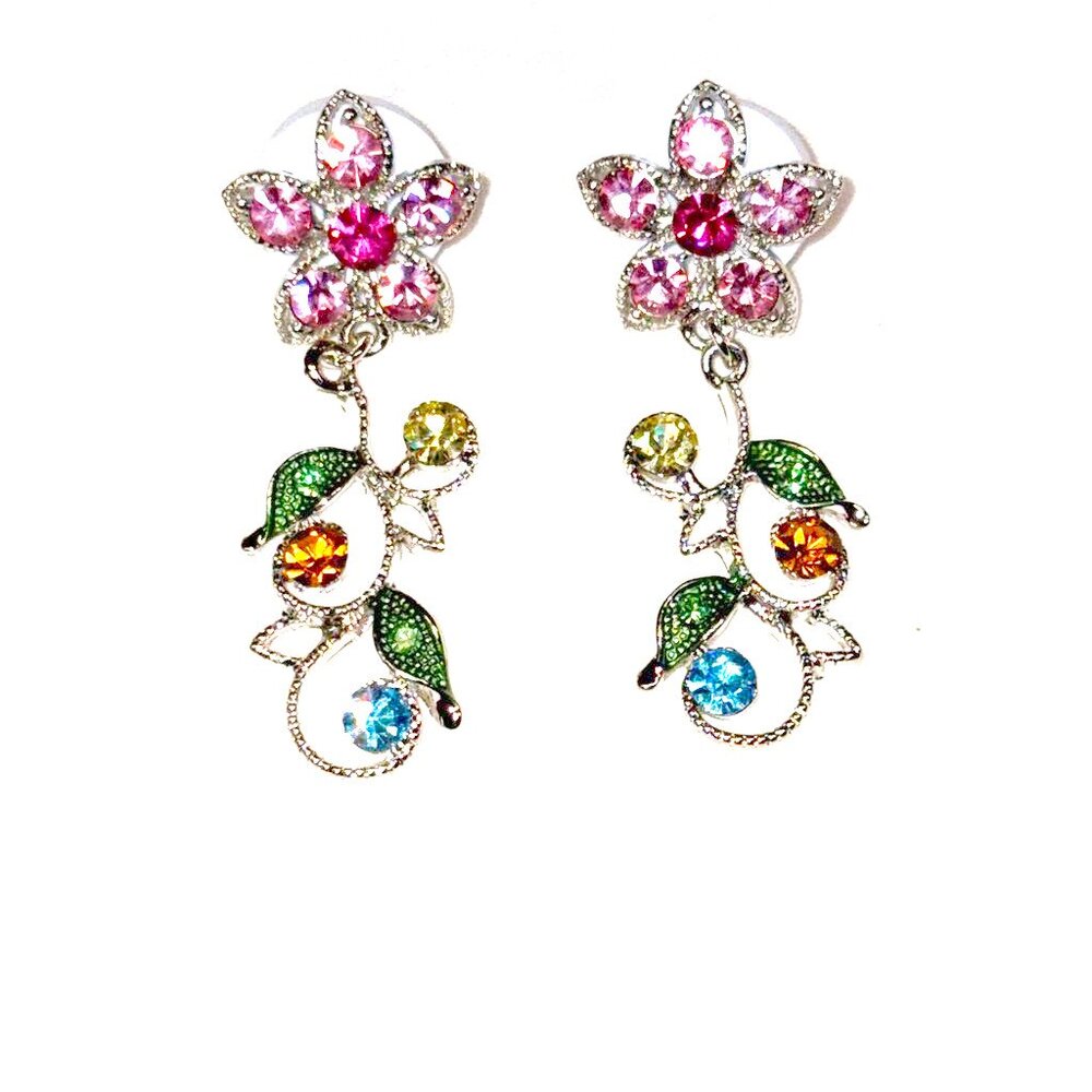 Multi Color Rhinestone Earrings on Silver Base